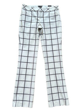NWT Express Off-White Windowpane Plaid Columnist Barely Boot Cut Dress Pants 6